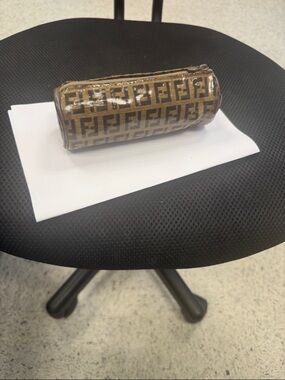 Fendi Zucca Cylinder Pouch in Brown and Black